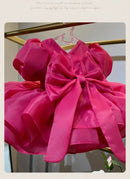 Kids Girls' Puffy Tulle Back Bow Puff Sleeve Princess Dress