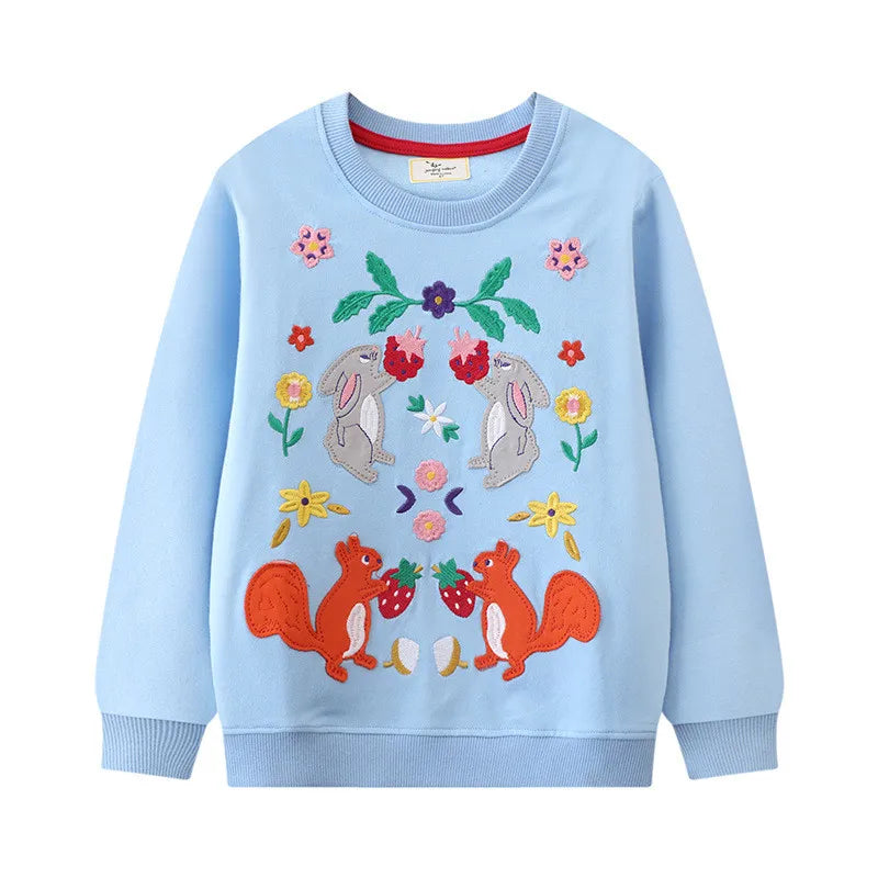 Animals Embroidery Kids Long Sleeve Sweatshirts childrensterritory