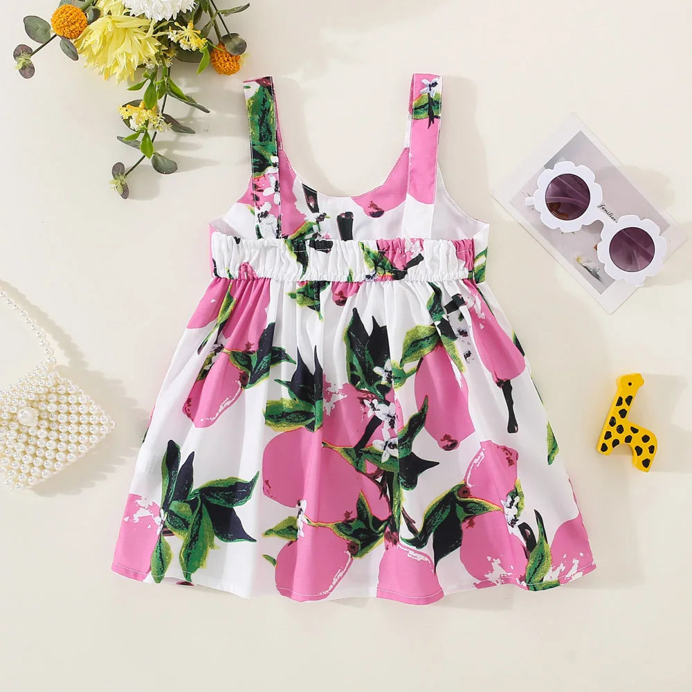Infant Girls Beautiful Floral Bowknot Sleeveless Summer Dresses