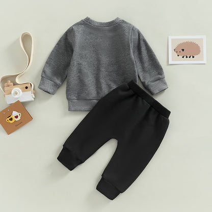 Letter Cow Print Baby Boy Sweatshirt and Trousers Set childrensterritory
