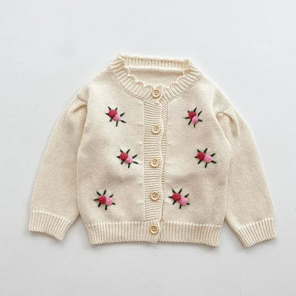 Solid Color Long Sleeve Infant Girls Knitted Cardigans childrensterritory