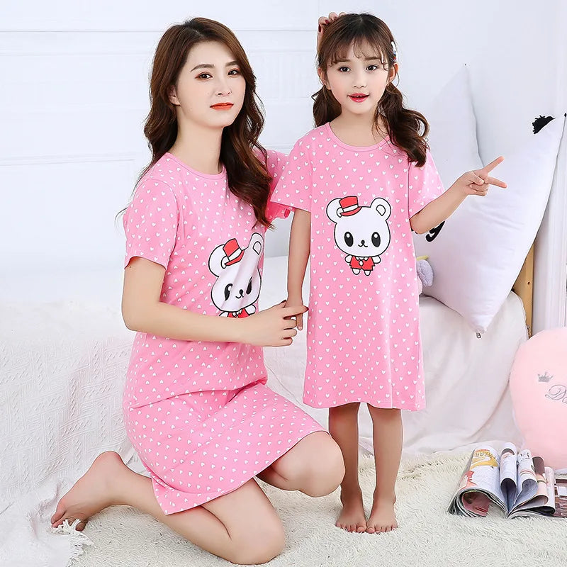 Cartoon Print Cotton Night Dress/Sleepwear for Girls