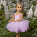 Glitter Decoration Sheer Neck Design Ivory Puffy Little Girls Dresses