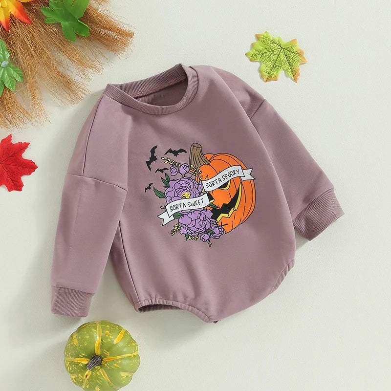 Baby Girl Letters Pumpkin Print Halloween Bodysuit
