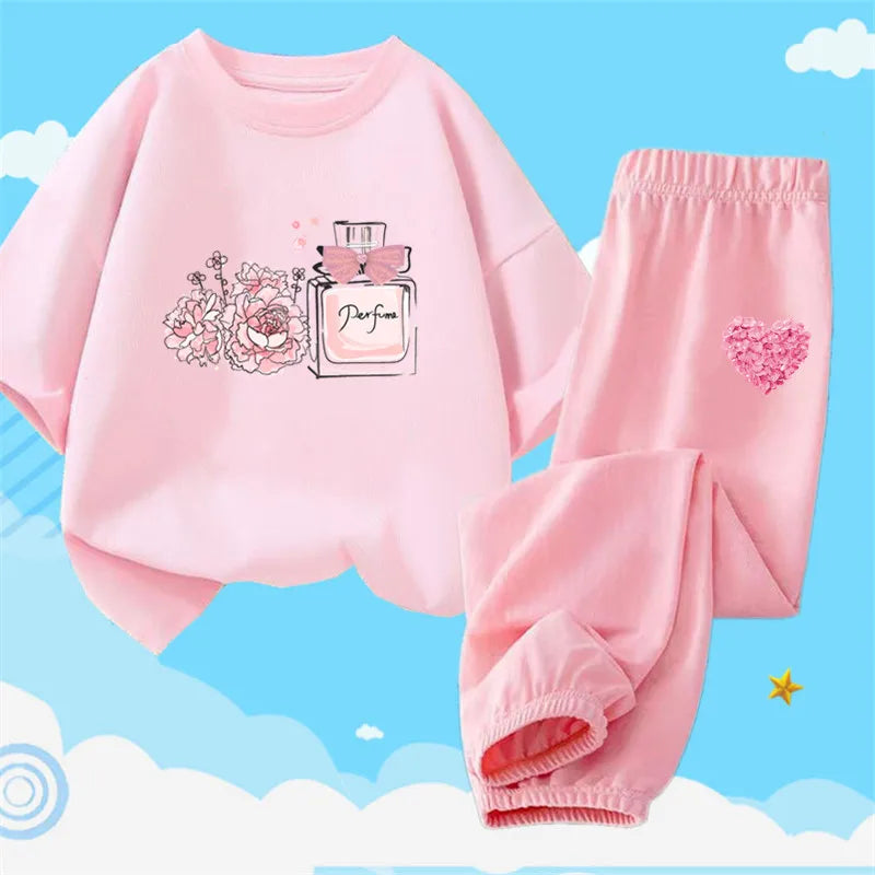 2pcs Kids Girls Cute Cartoon Print T-shirts + Pants Summer Outfit childrensterritory