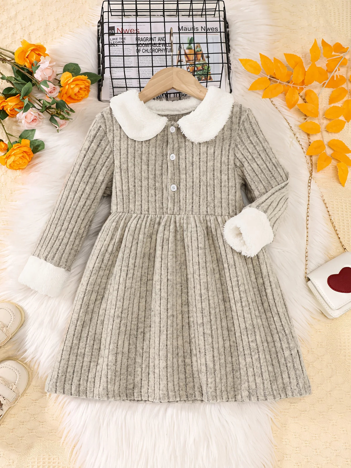 Girls’ Elegant Winter Dresses with Collar Design childrensterritory