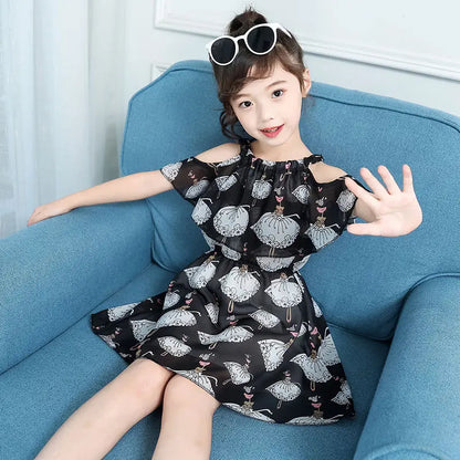 Kids Girls Sleeveless Kitty Design Summer Party Dresses