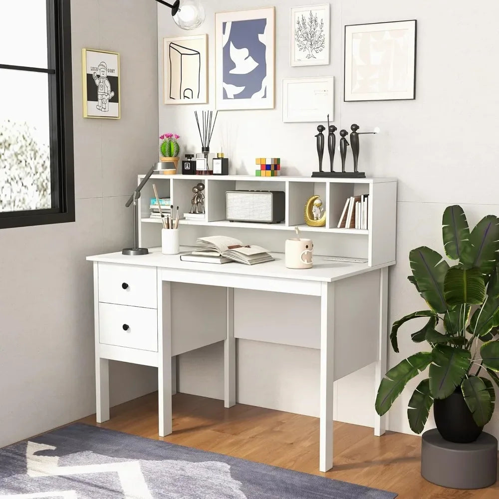 White Study Desk Featuring Drawers and Hutch for Home Office childrensterritory