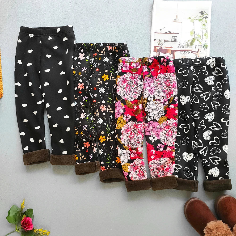 Plus Velvet Printed Kids Girls Winter Leggings childrensterritory
