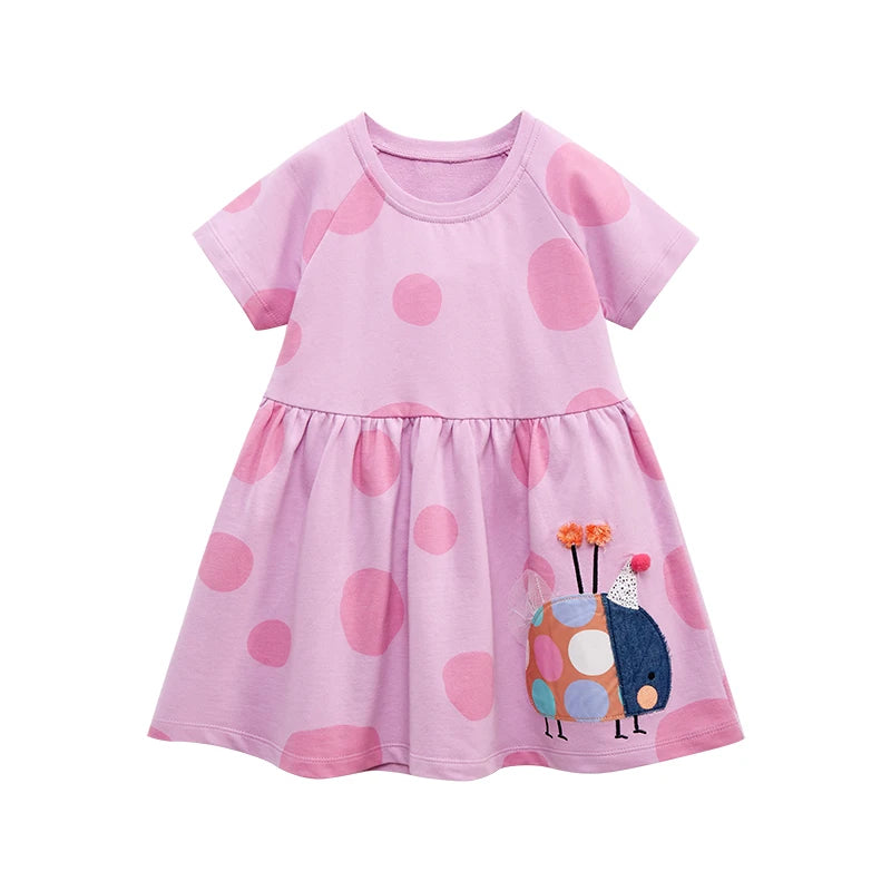 Kids Girls Cartoon Ladybug Embroidery Purple Cotton Dresses childrensterritory