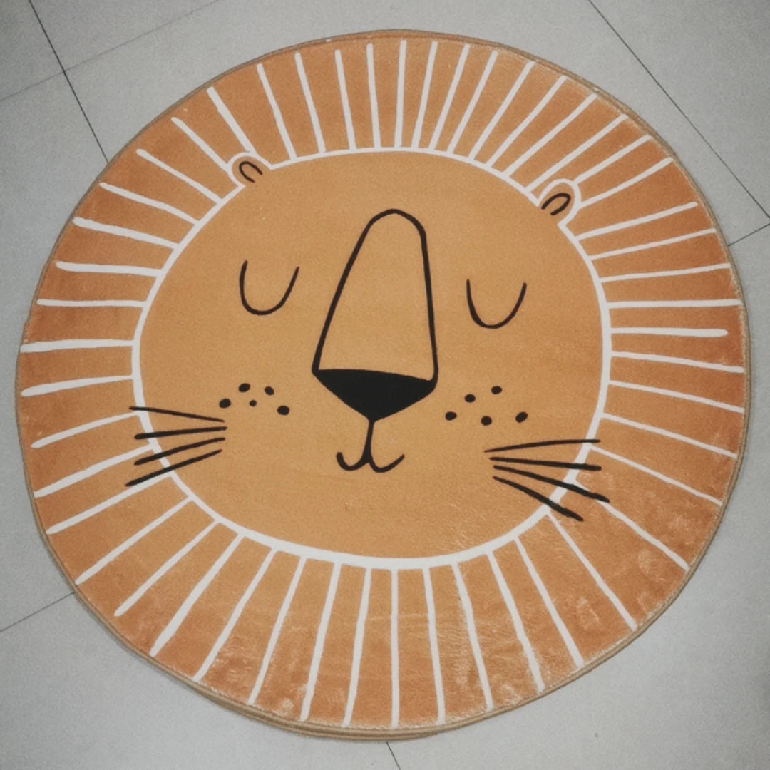 Lion Cartoon Design Round Shape Play Mat for Living Room, Bedroom childrensterritory