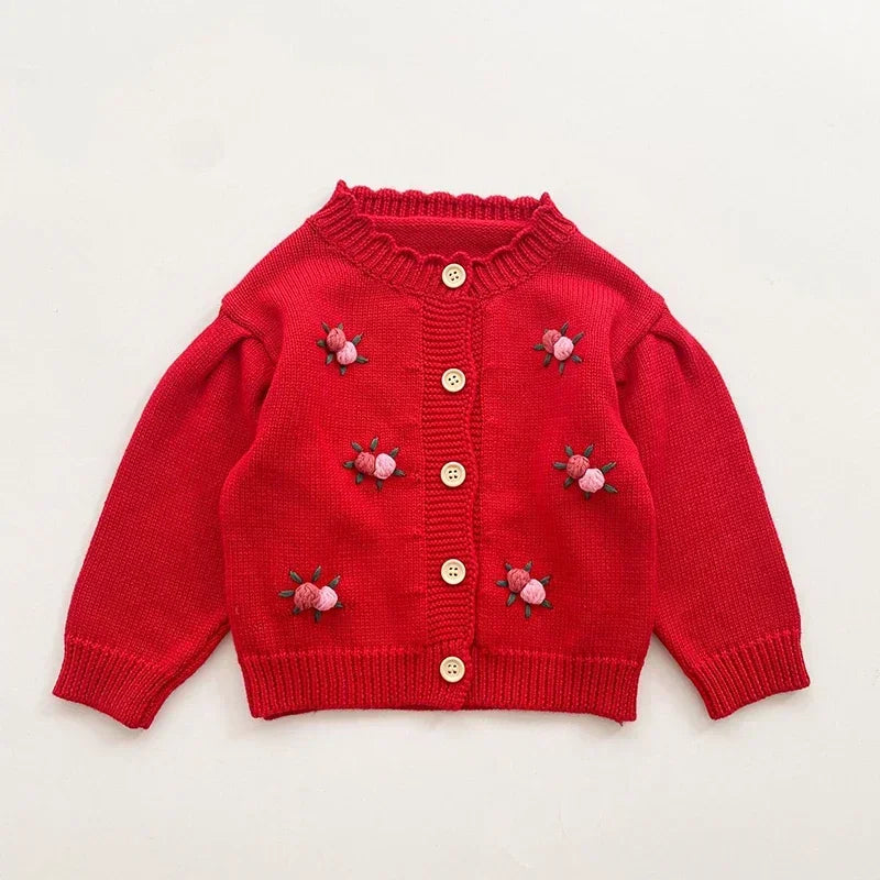 Solid Color Long Sleeve Infant Girls Knitted Cardigans childrensterritory