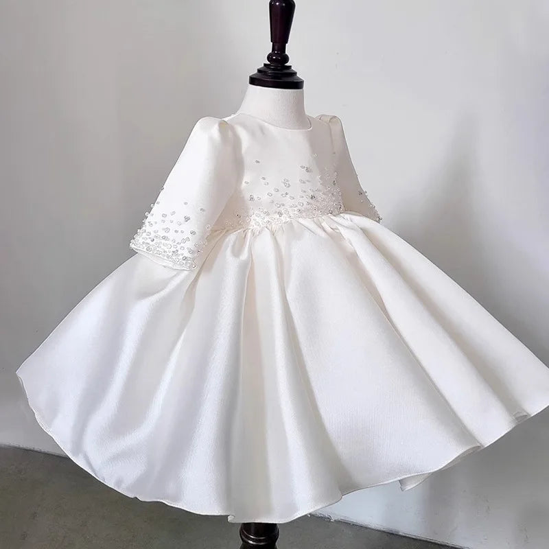 Baby Girls Elegant Tulle Pearls Design Baptism, Wedding Dresses childrensterritory