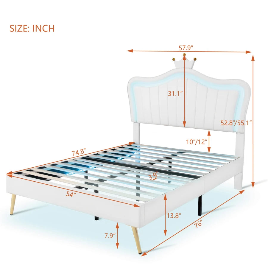 Modern Upholstered Princess Bed With LED Lights childrensterritory
