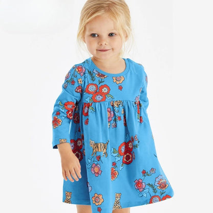 Flower Animal Print Kids Girls Cotton Casual A-LINE Dresses