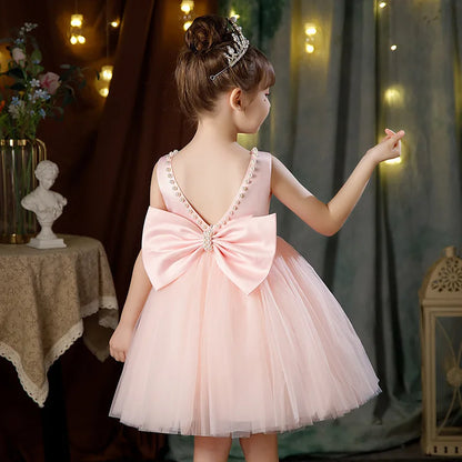 Sleeveless Bow Design Cute Princess Dresses For Girls childrensterritory