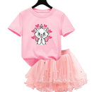 Kids Girls Marie Cat Design Summer T-shirt & Tutu Skirt Set childrensterritory