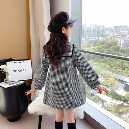 Kids/Teen Girls Warm Wool &amp; Blends Long Plaid Trench Coats childrensterritory