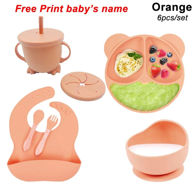Personalized 6Pcs Toddler Feeding Suction Bowl Silicone Plates Set childrensterritory