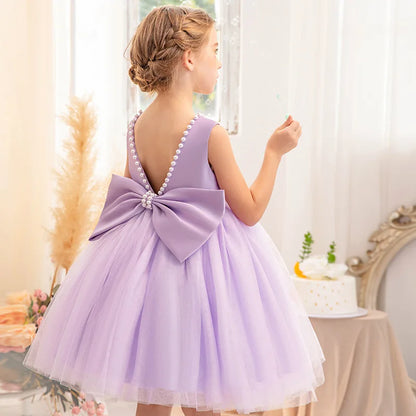 Sleeveless Bow Design Cute Princess Dresses For Girls childrensterritory