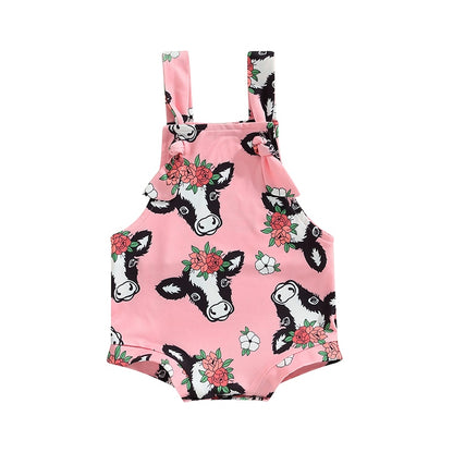 Baby Girl Cow Printed Crew Neck Summer Bodysuit childrensterritory