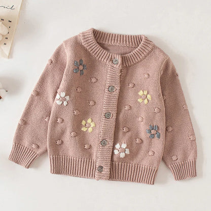Baby Flowers Embroidered Long Sleeves Knitted Cardigans childrensterritory