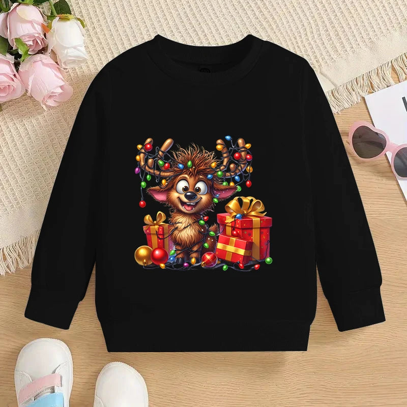 Boys &amp; Girls Elk Deer Print Christmas Sweatshirts childrensterritory