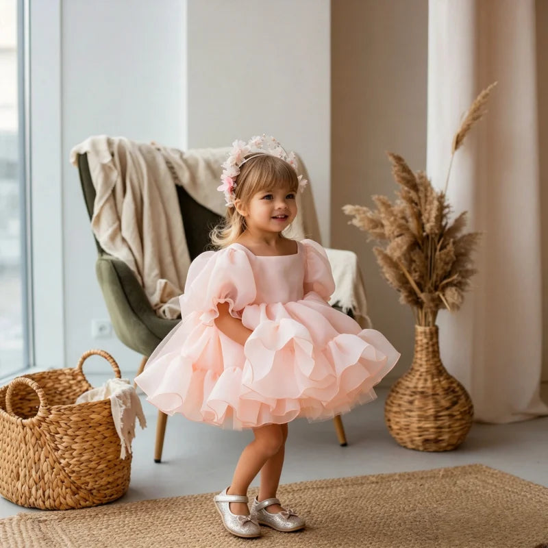Tutu Flower Girl Dress with Big Bow for Birthday Party