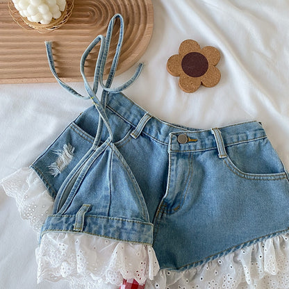 Denim Crop Top + Shorts Summer Clothing Set for 3-16years Girls childrensterritory