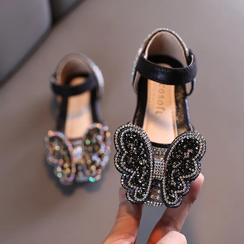 Kids Girls Glitter Butterfly Design Soft Wedding Sandals