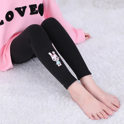 Solid Color Cute Cartoon Design Little Girls Casual Leggings childrensterritory