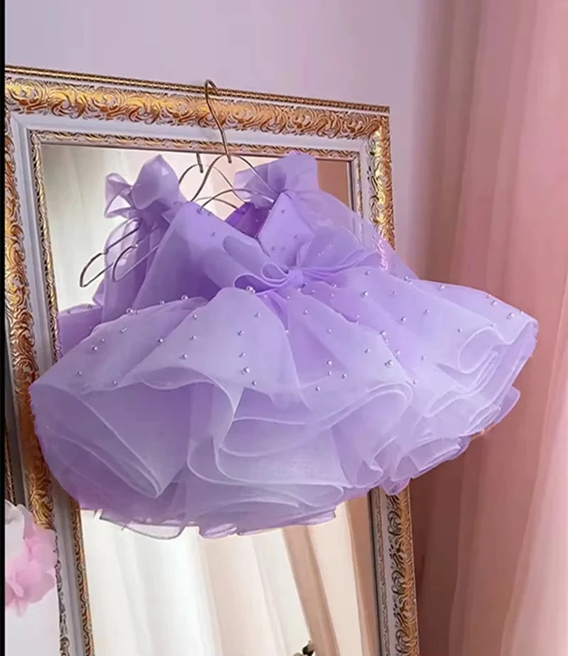 Kids Girls Pearls Decorating Puffy Wedding/Birthday Party Dresses childrensterritory