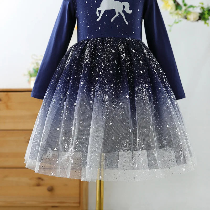 Kids Girls Long Sleeve Sequin Shiny Birthday Party Dresses