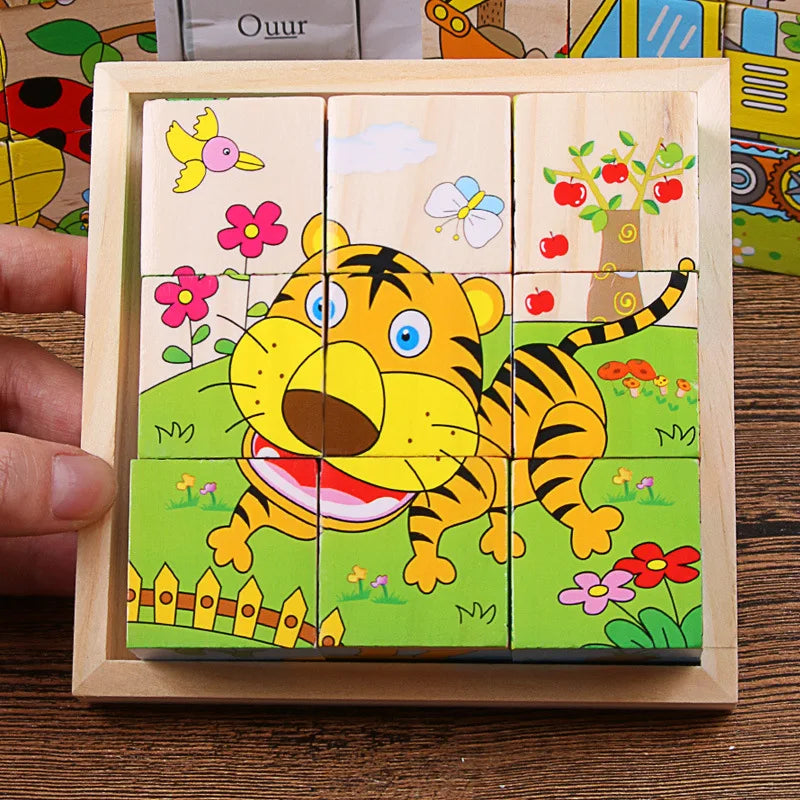 Kids Six Side Cube Jigsaw Wooden Blocks Toys