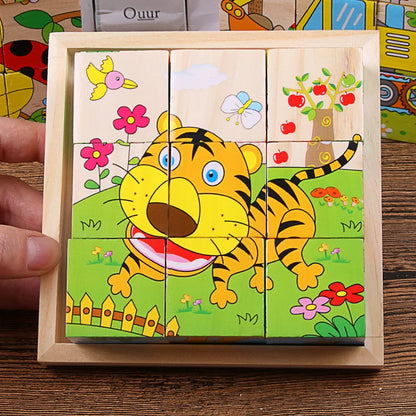 Kids Six Side Cube Jigsaw Wooden Blocks Toys