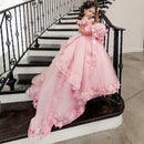 Tulle Floral Appliques Pageant Dress for Girls with Trailing