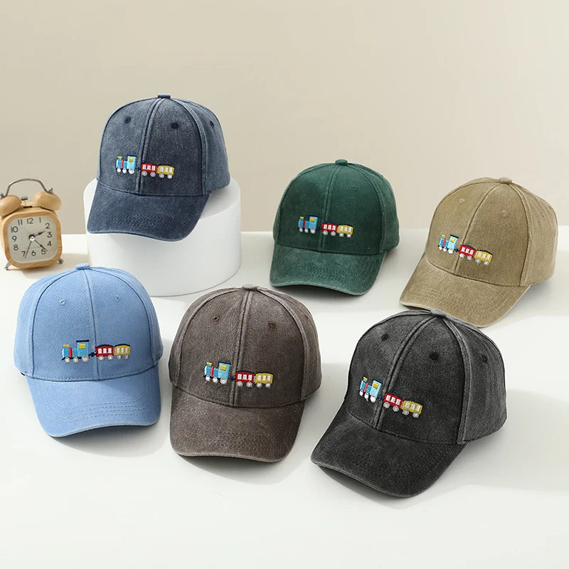 Cartoon Trains Embroidered Summer Sports Hats for Kids childrensterritory