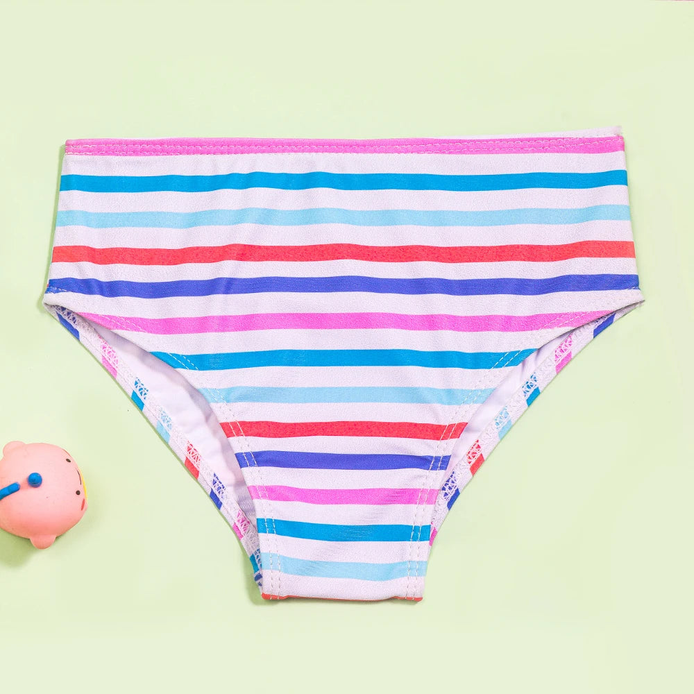 High-Quality Shell-Pattern Striped Swimsuit for Girls childrensterritory