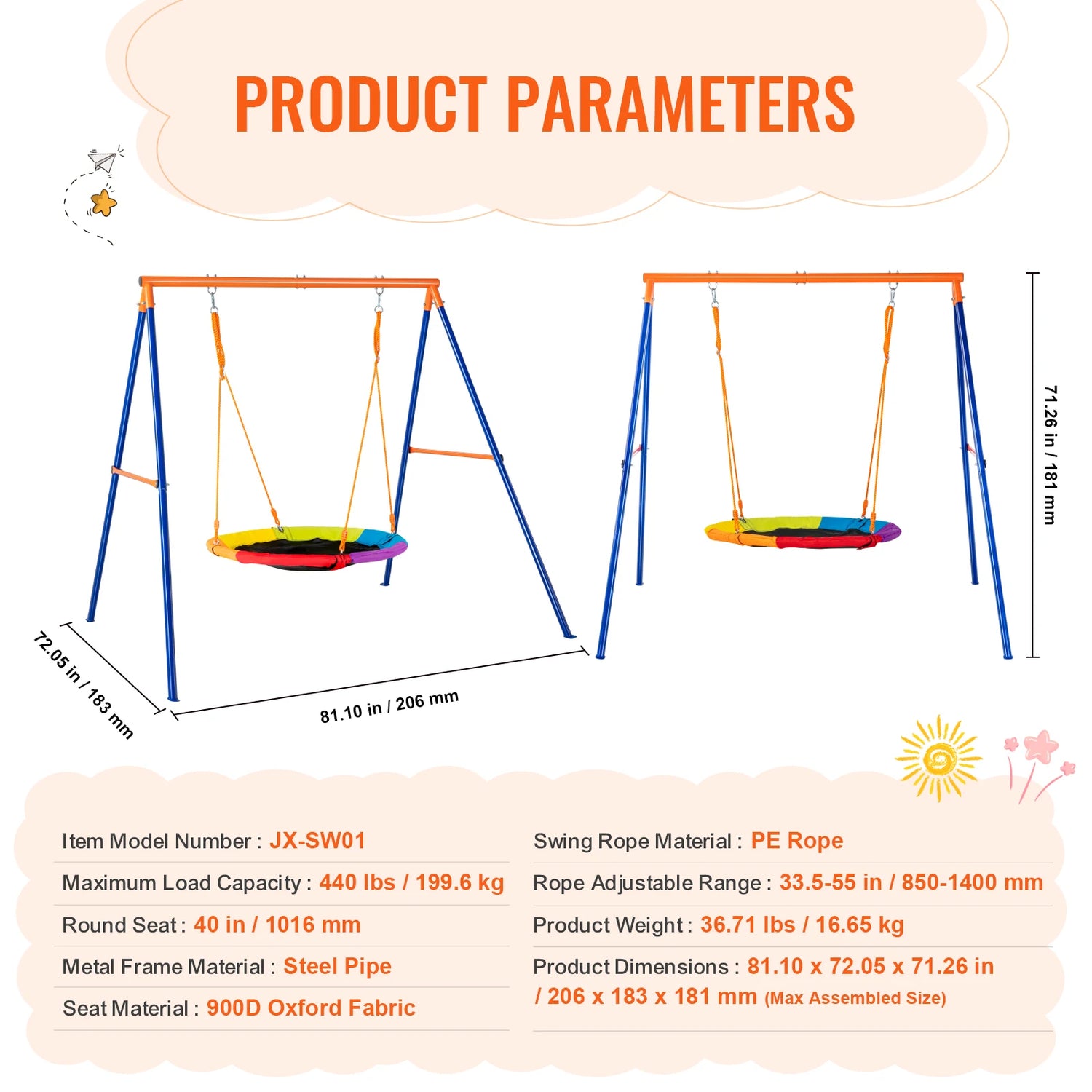 Outdoor Swing Set with 1 Saucer Swing Seat for Kids childrensterritory