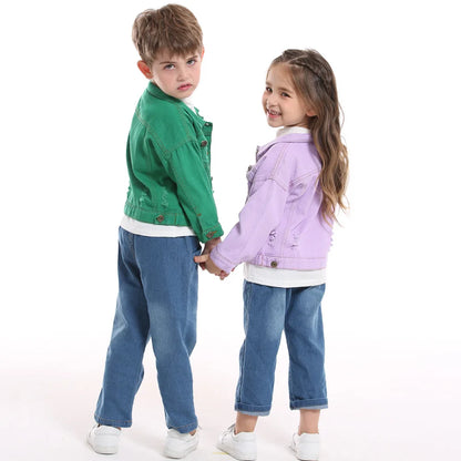 Candy Color Unhooded Denim Jacket for Little Boys Girls childrensterritory
