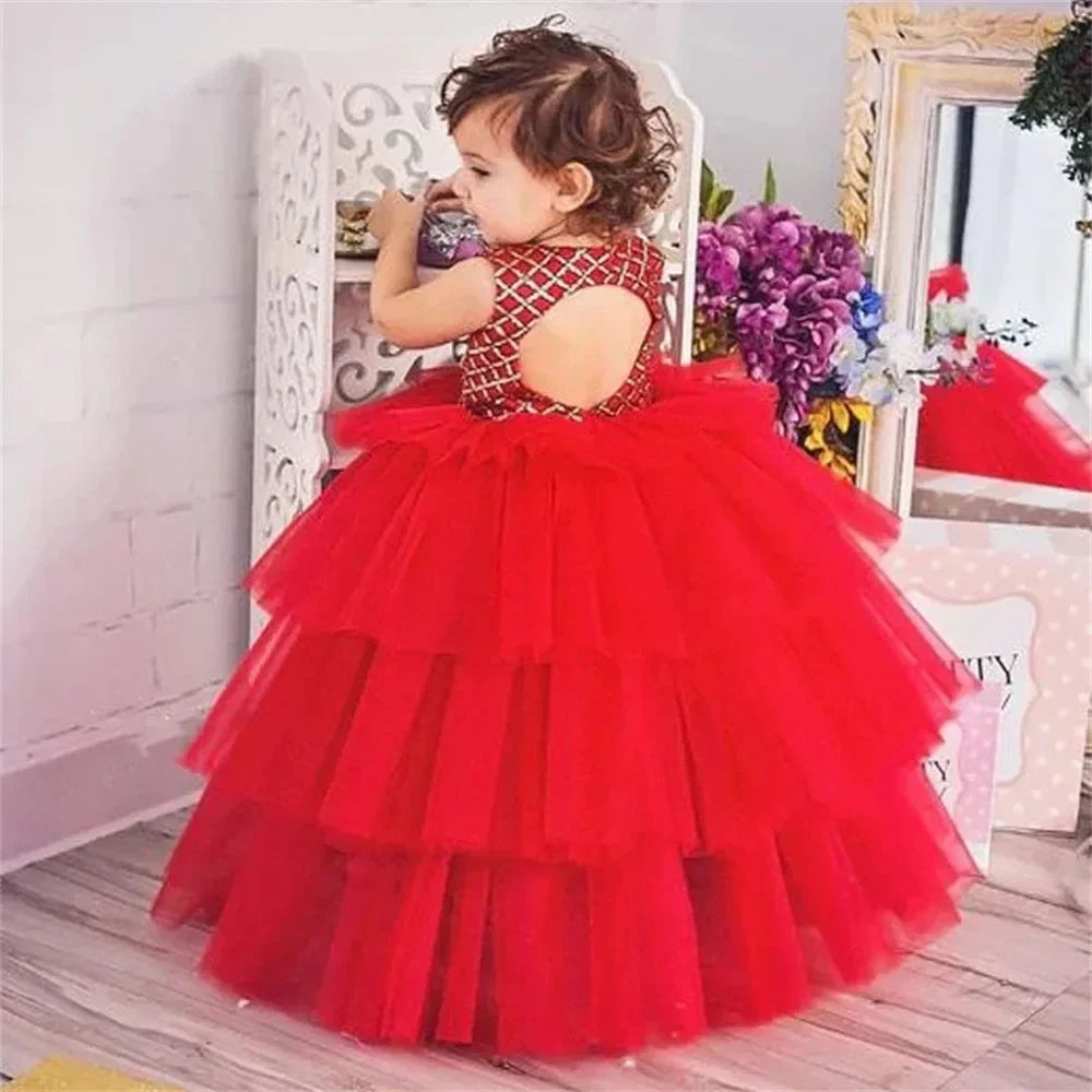 Tiered High-Low Puffy Girls Tulle Dress for Birthday Party