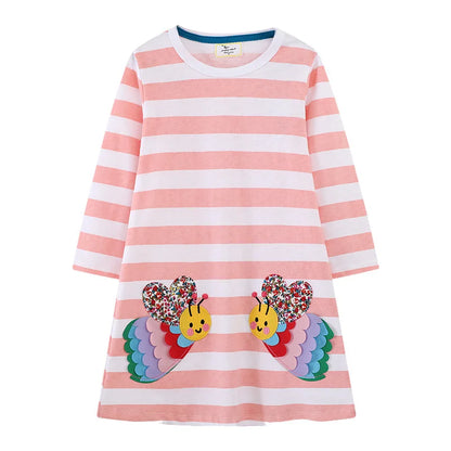Rainbow Print Kids Girls Party Dresses for Autumn