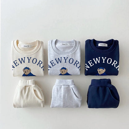 Baby Boys/Girls Letter Bear Casual Hoodie+Pants Suit