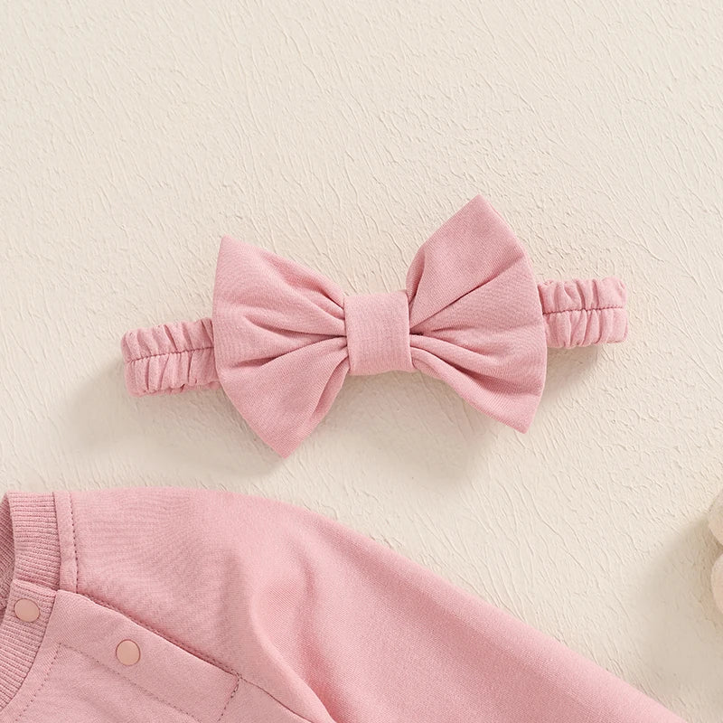 Flower Print Baby Girls Romper with Bowknot Headband