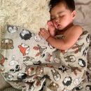 Print Bamboo Cotton Muslin Baby Swaddle, 4PCS Gift Set