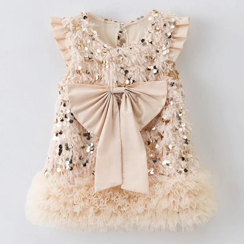 Kids Girls Bow Sequins Sleeveless TUTU Dresses