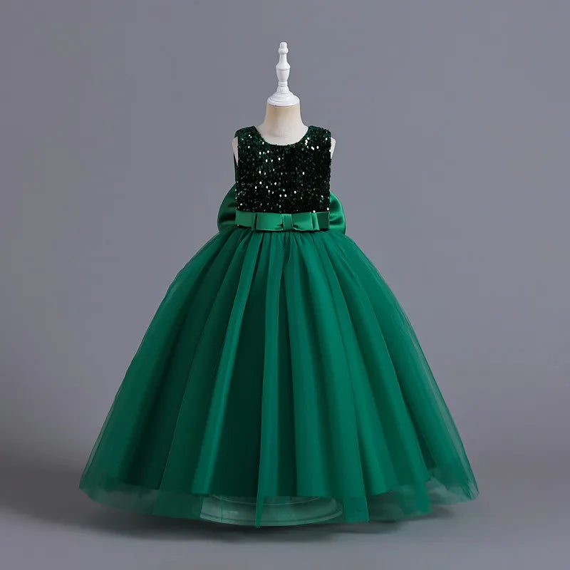 Teenage Girls Elegant Long Tulle Sequined Princess Party Dresses childrensterritory