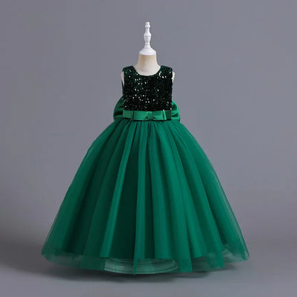 Teenage Girls Elegant Long Tulle Sequined Princess Party Dresses childrensterritory