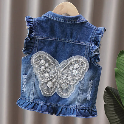 Baby/Kids Stylish Flower Print Denim Vests childrensterritory