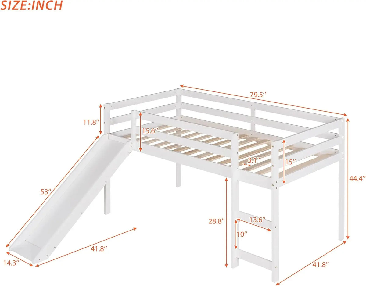 Kids Wooden Loft Bed with Climbing Ladder &amp; Storage Space